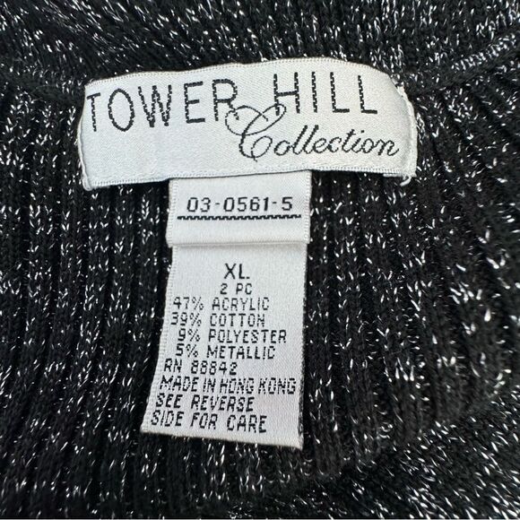 Tower Hill Knit Sleeveless Dress Cardigan Two Piece Black Metallic VTG XL - Picture 8 of 16